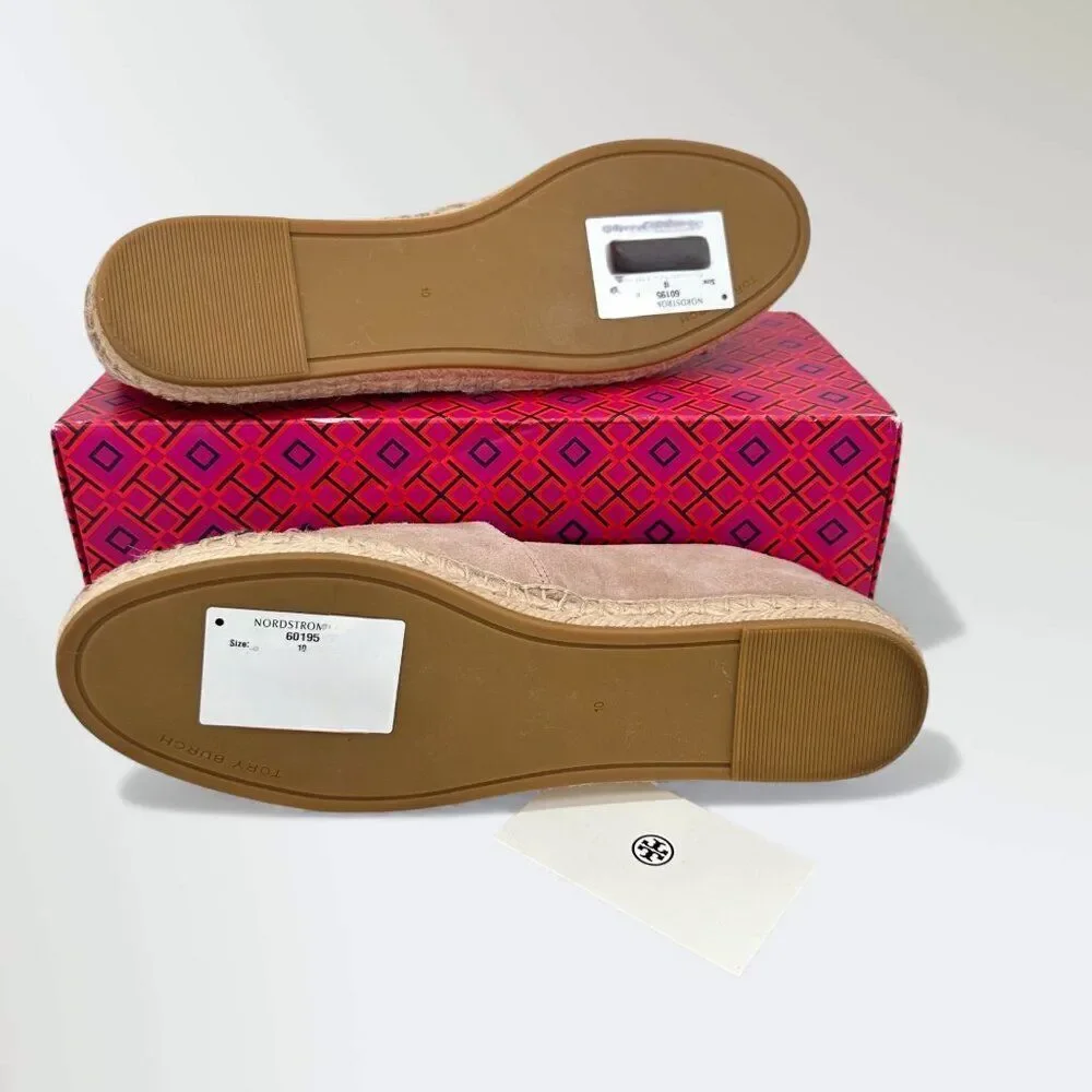 Tory Burch Pearl Logo Espadrille Flats Sensory MFO Suede Meadowsweet Womens 10